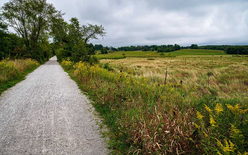 Trail through farm fields