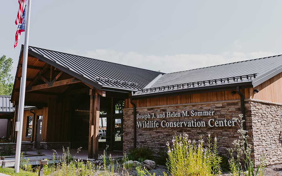Exterior of Wildlife Center building with name on building.